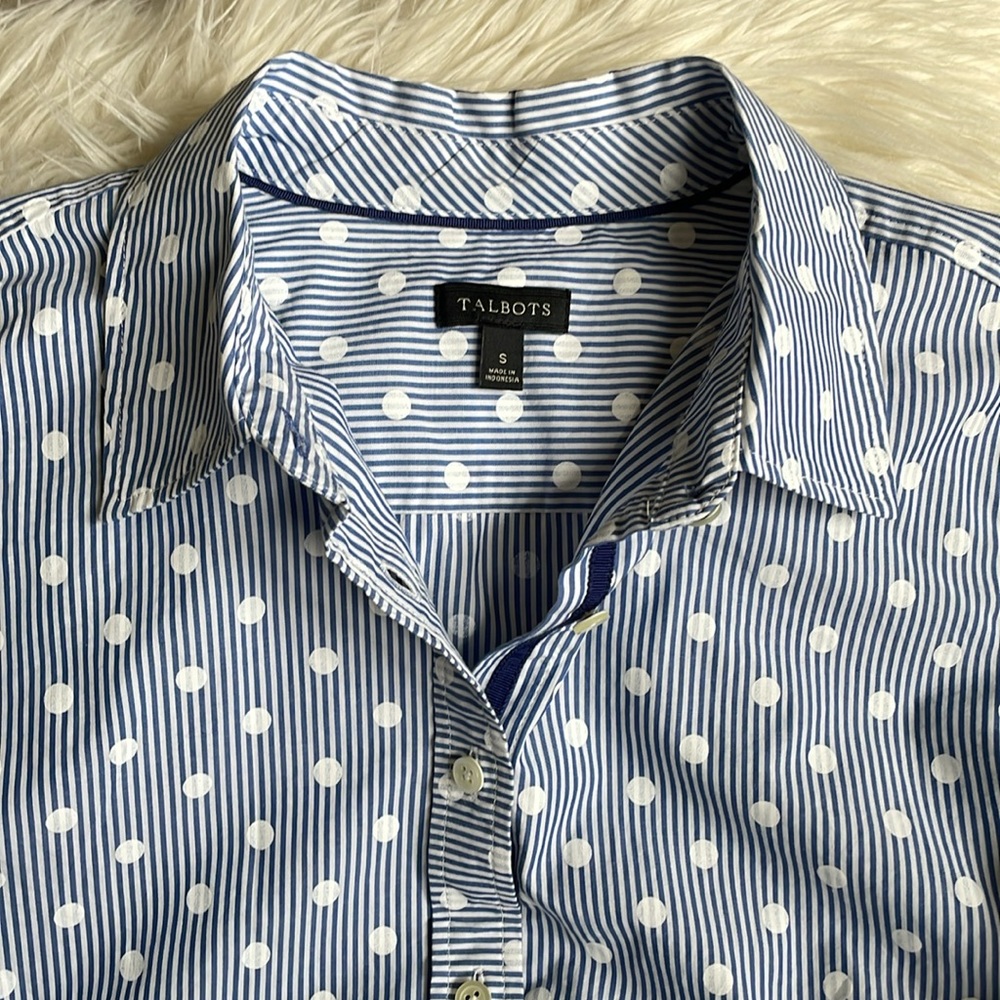 Talbots - The Classic Casual Shirt: Dots and Stripes (Blue/White) - S